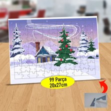 Asilmeydan Karlı Dağ Evi Doğa Manzarası 99 Parça Puzzle Yapboz Tablo-16659