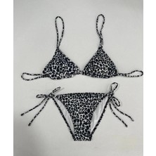 Hazelin Kadın Leopar Siyah Boyundan Ip Bağlamalı Üçgen Bikini Takımı HZL25S-LC5005
