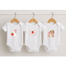 Hanova Creative Baskılı Kişiye Özel Zıbın Atle Body Çıtçıtlı  Çilek Konsept 3'lü