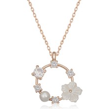 Katre46 Gümüş Rose Manolya Çiçeği Kadın Kolye