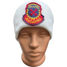 Asker Vadisi Trafik Jandarması Yün Bere Beyaz Renk Nakış Işlemeli