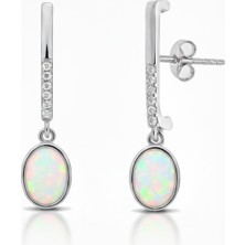 Silveranka 925 Ayar Gümüş Beyaz Opal Oval Taşlı Küpe