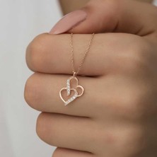 Katre46 925 Ayar Gümüş Rose Birleşmiş Kalpler Kadın Gümüş Kolye