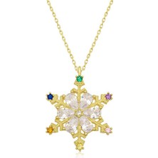 Katre46 925 Ayar Gümüş Gold Renkli Taşlı Kar Tanesi Kadın Gümüş Kolye