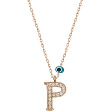 Katre46 925 Ayar Gümüş Nazar Rose P Harfi Kadın Gümüş Kolye