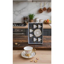 Glazze Mor Güllü 6 Lı Kahve Fincan Takımı