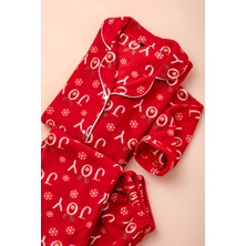 Nisanca Kışlık Yılbaşı Desenli Kadın Gömlek Polar Pijama Takımı- Geyikli Yılbaşı Pijaması- Büyük Beden Pijama