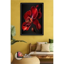 KOSS Dijital Kırmızı Orkide Detayı ile Güçlü Salon ve Yatak Odası Duvar Dekoru Modern Stil Çerçeveli Kanvas Tablo