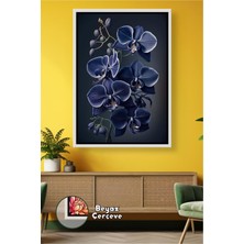 KOSS Dijital Lacivert Orkide Çiçeği ile Modern Salon ve Ofis Için Şık Duvar Dekoru Çerçeveli Kanvas Tablo