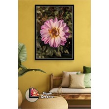 KOSS Dijital Pembe Dahlia Çiçeği Detaylı Sade ve Şık Salon Duvar Dekoru Doğal Stil Çerçeveli Kanvas Tablo