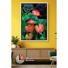 KOSS Dijital Kırmızı Antoryum Çiçeği Yakın Çekim Botanik Fotoğraf Canlı Renkli Modern Çerçeveli Kanvas Tablo