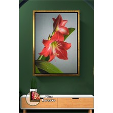KOSS Dijital Kırmızı Amaryllis Çiçeği Yakın Çekim Modern Ev Dekoru Salon Ofis Duvar Çerçeveli Kanvas Tablo