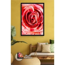 KOSS Dijital Salon ve Yatak Odası Için Kırmızı Gül Detaylı Şık Duvar Dekoru Romantik Duvar Çerçeveli Kanvas Tablo