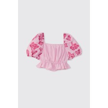 Panço Kız Çocuk Karpuz Kollu Pembe Bluz