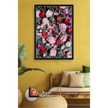 KOSS Dijital Gül Deseni Çiçek Tablosu Pembe ve Kırmızı Dekoratif Salon ve Yatak Odası Için Çerçeveli Kanvas Tablo