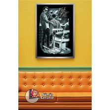 KOSS Dijital Fresh Cut Yazılı Karanlık Berber Sahnesi Erkek Duvar Dekoru Kuaförler Için Çerçeveli Kanvas Tablo