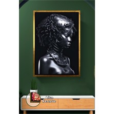 KOSS Dijital Sibernetik Maske Detaylı Afro Kadın Figürü Güç ve Kimlik Temalı Çerçeveli Kanvas Tablo Sanat Eseri