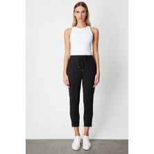 On Fashion Regular Fit Dar Paça Lastikli Bel Dokuma Kadın Pantolon