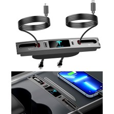 Ramm Tesla Model Y / Model 3 Orta Konsol USB Girişi Teleskopik Şarj Adaptörü Type-C ve iPhone Pd Uyumlu Siyah