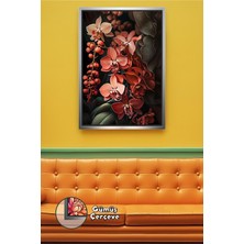 KOSS Dijital Somon ve Bakır Tonlu Orkide Çiçekleri ile Salon ve Oturma Odası Duvar Dekoru Çerçeveli Kanvas Tablo