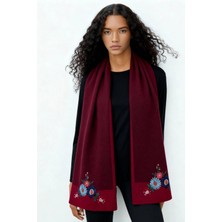 Desen Triko Kadın Nakış Işlemeli Saf Yün Kaşkol 02421155 Vişne