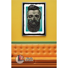 KOSS Dijital Berber Kuaför Salonları Için Sakallı Kafatası Erkek Maskülen Duvar Dekoru Çerçeveli Kanvas Tablo