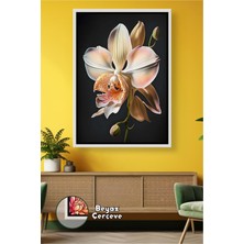 KOSS Dijital Krem ve Bej Tonlu Orkide Çiçeği ile Sade Salon ve Yatak Odası Duvar Stili Çerçeveli Kanvas Tablo
