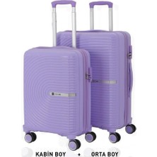 Mçs Bavul Orta ve Kabin 2li Set Kırılmaz Silikon Valiz V374 Lila