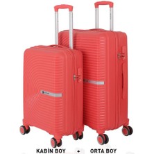 Mçs Bavul Orta ve Kabin 2li Set Kırılmaz Silikon Valiz V374 Mercan