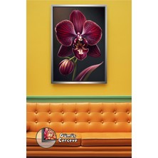 KOSS Dijital Koyu Bordo Orkide Detayı ile Salon ve Yatak Odası Için Lüks Duvar Dekoru Çerçeveli Kanvas Tablo