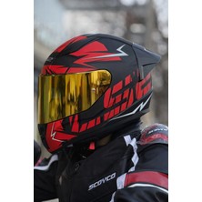 Ls2 Rapıd 2 Cromo Mat Siyah-Kırmızı Kask-Gold Vizör-Spoiler