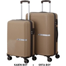 Mçs Bavul Orta ve Kabin 2li Set Kırılmaz Silikon Valiz V374 Şamp/acıkahve