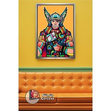 KOSS Dijital Thor Marvel Figürlü Duvar Süsü Çekiç Detaylı Renkli Tasarım Koleksiyon Odası Çerçeveli Kanvas Tablo