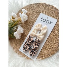 Aysskids Krem Dantel ve Leopar Desenli Fiyonk Kız Çocuk Bebek Toka Seti