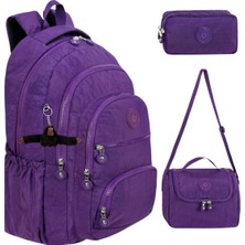 Çantaland 3’lü Set Krinkıl Kumaş Çanta + Termal Beslenme Çantası + Kalemlik, Maymun Anahtarlık Hediyeli