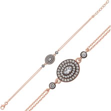 Katre46 Gümüş Rose Oval Elmas Montür Kadın Bileklik