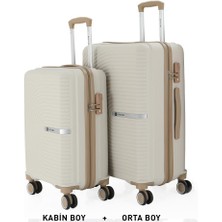 Mçs Bavul Orta ve Kabin 2li Set Kırılmaz Silikon Valiz V374 Kemik/şampanya