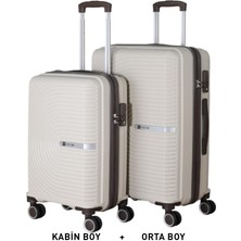 Mçs Bavul Orta ve Kabin 2li Set Kırılmaz Silikon Valiz V374 Kemik/acıkahve