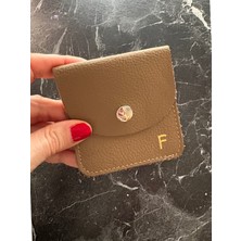 Pinkylola Design-Kare Model F Harfli Vizon Hakiki Deri Mini Bozuk Para Cüzdanı & Airpod Kılıfı