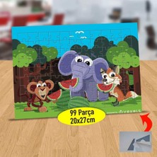 Asilmeydan Karpuz Yiyen Fil Maymun ve Tilki 99 Parça Puzzle Yapboz Tablo-07