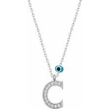 Katre46 925 Ayar Gümüş Nazar Rodyum C Harfi Kadın Gümüş Kolye