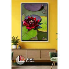 KOSS Dijital Kırmızı Nilüfer Çiçeğiyle Doğadan Ilham Alan Salon ve Ofis Duvar Dekoru Çerçeveli Kanvas Tablo