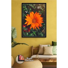 KOSS Dijital Turuncu Çiçek Detaylı Canlı Renklerle Salon ve Ofis Duvar Dekoru Enerjik Stil Çerçeveli Kanvas Tablo