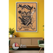 KOSS Dijital Berber Kuaför Salonları Için Makas Tarak Sakallı Kafatası Retro Duvar Dekoru Çerçeveli Kanvas Tablo
