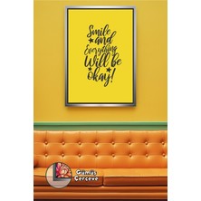 KOSS Dijital Ingilizce Pozitif Mesajlı Duvar Tablosu Sarı Zeminli Salon Yatak Odası Dekoru Çerçeveli Kanvas Tablo