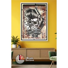 KOSS Dijital Berber Kuaför Salonları Için Makas Jilet Detaylı Sakallı Erkek Duvar Dekoru Çerçeveli Kanvas Tablo