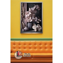 KOSS Dijital Bej ve Krem Tonlu Orkide Düzeni ile Modern Salon ve Yatak Odası Duvar Dekoru Çerçeveli Kanvas Tablo