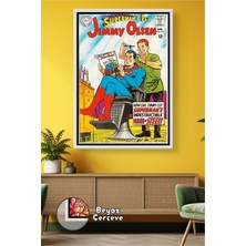 KOSS Dijital Superman Berber Sahnesi Çizgi Roman Duvar Dekoru Berber ve Kuaförler Için Çerçeveli Kanvas Tablo