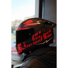 Ls2 Rapıd 2 Cromo Mat Siyah-Kırmızı Kask- Siyah Vizör-Spoiler
