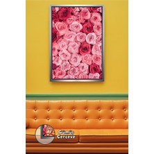 KOSS Dijital Pembe Gül Desenli Çerçeveli Kanvas Tablo Çiçek Temalı Dekoratif Duvar Tablosu Salon Yatak Odası Için